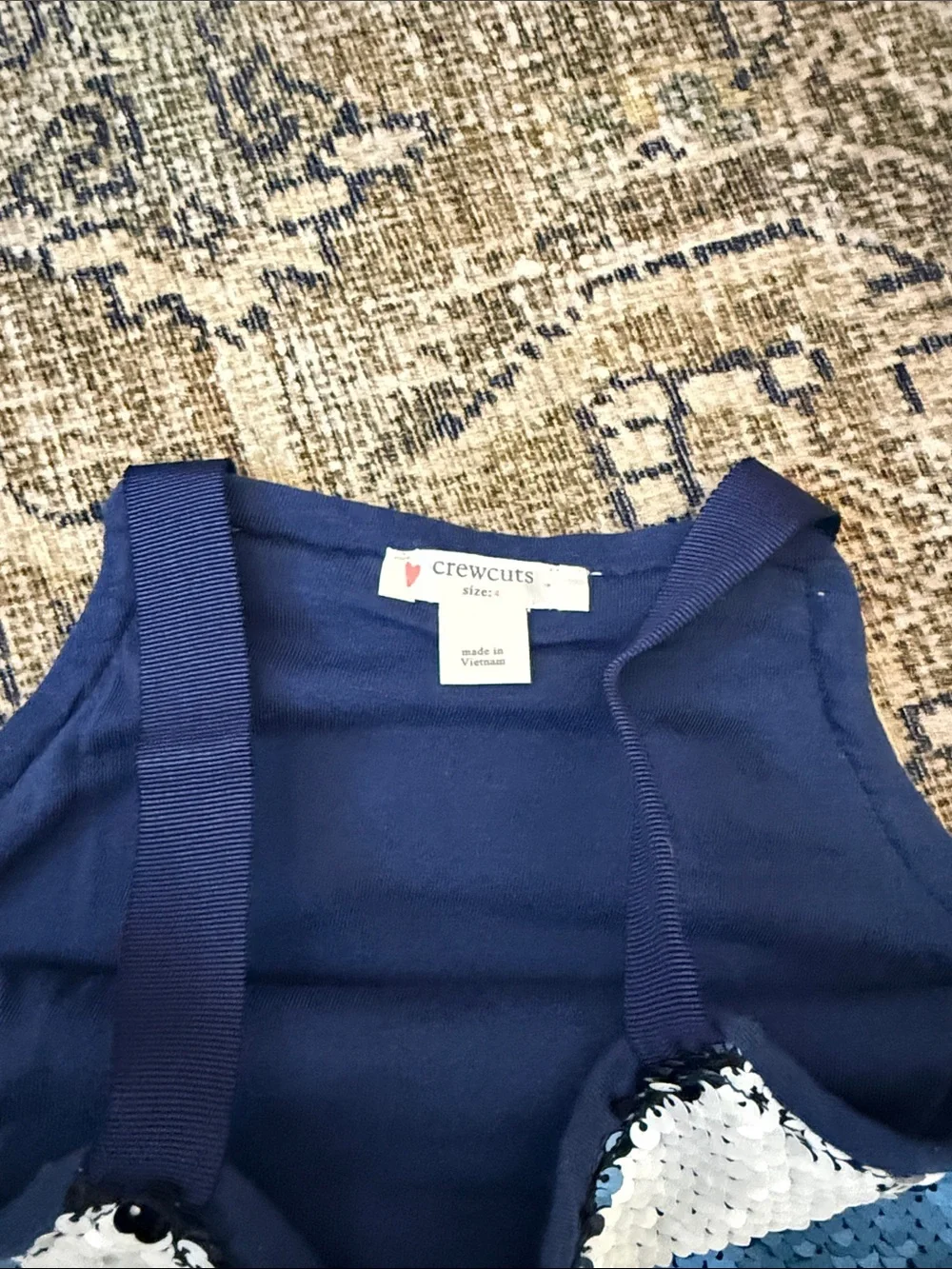 Crewcuts Navy and White Sequin Striped Formal Dress